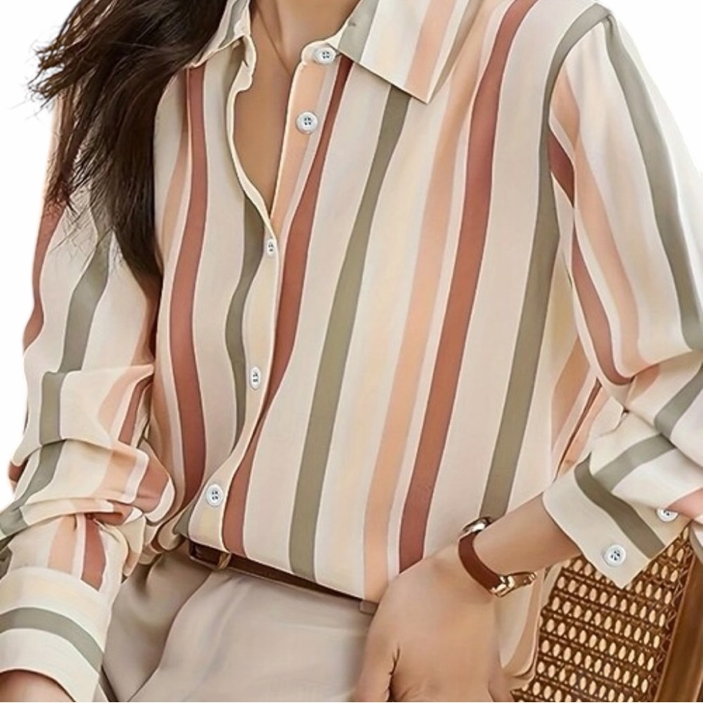 Halara Striped Satin Button-Up Long Sleeve Shirt, Size XS